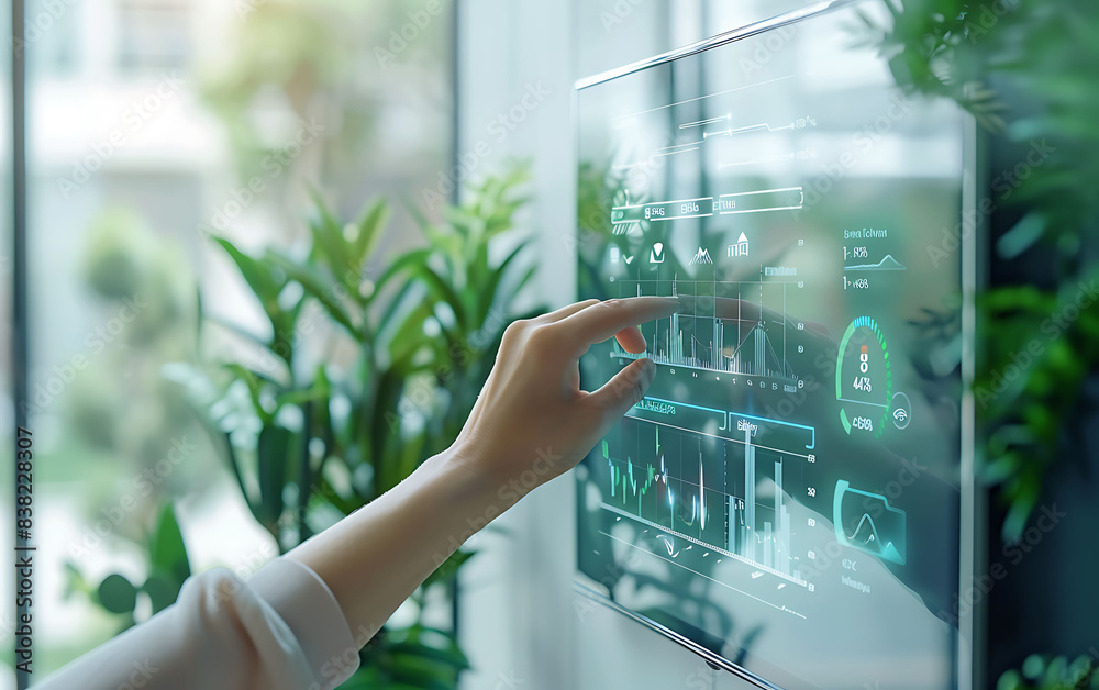 Poster modern smart home interface with eco-friendly analytics