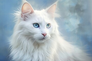 Fototapeta premium Portrait of a funny turkish van cat while standing against plain white digital canvas