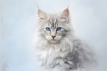 Fototapeta premium Portrait of a cute laperm cat on plain white digital canvas