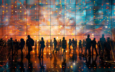 Networking event in vibrant digital world