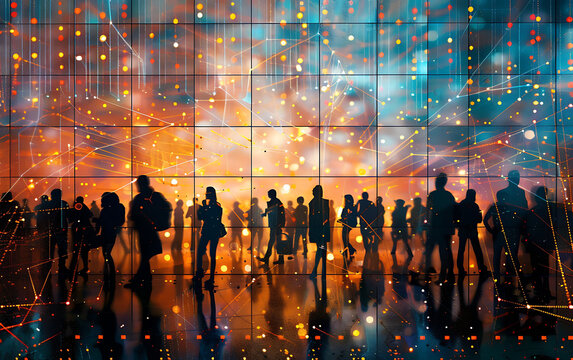 Networking event in vibrant digital world