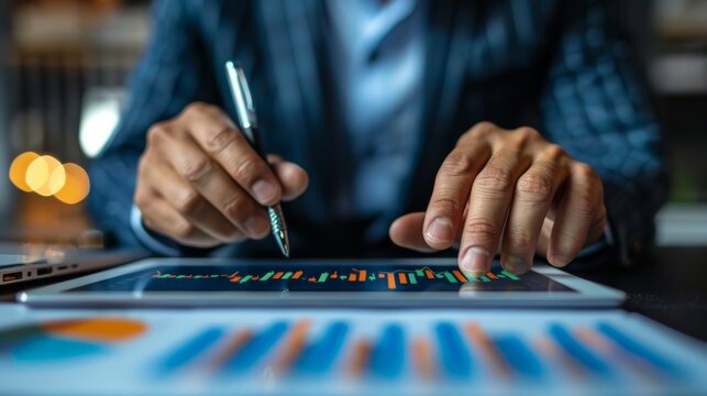 A business professional types on a laptop at a desk, possibly working on a project. - Powered by Adobe
