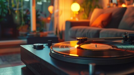 Obraz premium Cozy Living Room with Vinyl Record Player
