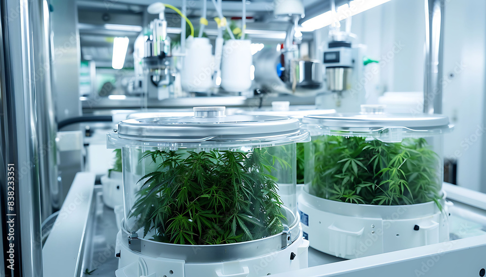 Poster modern lab extracting cannabinoids from cannabis