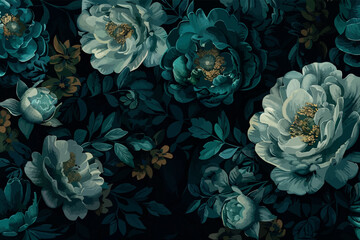 Vintage floral pattern with peonies, tulips, buds, flowers, butterflies. Botanical seamless wallpaper. Hand drawn realistic design for fabric, paper, packaging, postcards, backgrounds