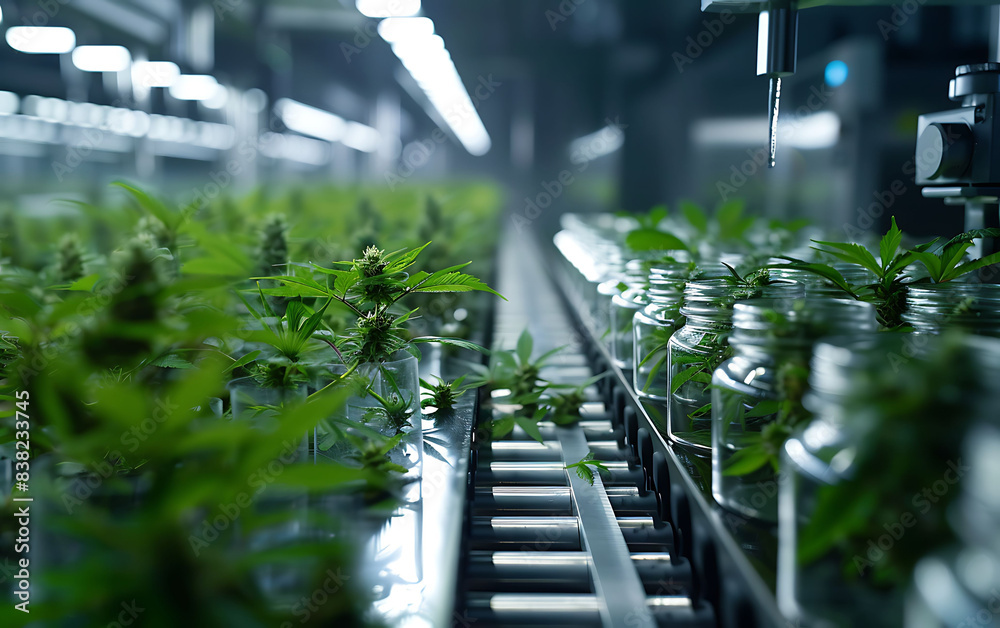 Poster realistic photo focusing on the automated system for extracting cannabinoids from cannabis plants