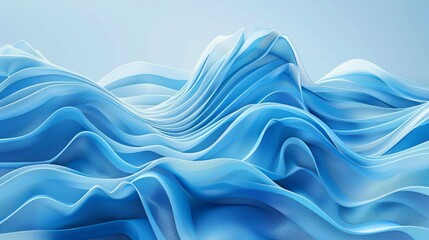 Fototapeta premium A 3D render of wavy ribbons with folds in a blue backdrop with folded cloth macro.