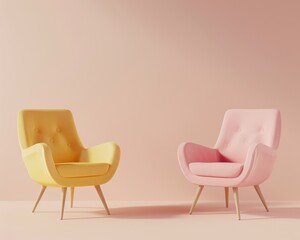 Concept of job vacancy and hiring. Empty armchair with job offer background. 3D render illustration.