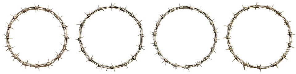 Barbed wire circle frame highly detailed isolated on transparent background PNG file