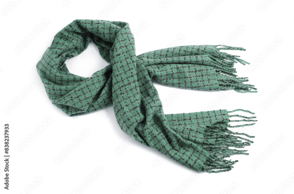 Canvas Prints One beautiful green scarf on white background, above view