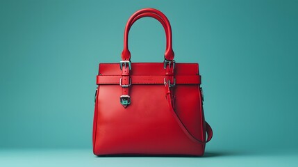 Red bag isolated on blue background.