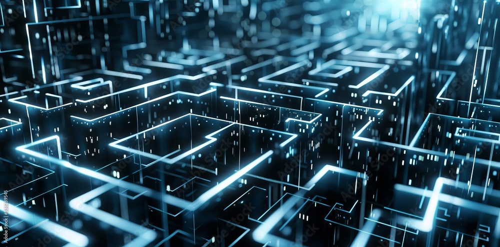 Poster an illustration of a modern technology circuit board in 3d using micro technology surface informatio