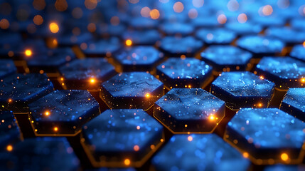 Obraz premium A background of interconnected hexagons and glowing points, representing the networked nature of digital technology