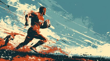 Two men are running with a rugby ball in the air