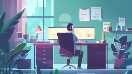 Fototapeta premium Postcovid hybrid work flat design front view productivity