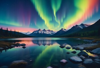 Northern Lights lake water landscape