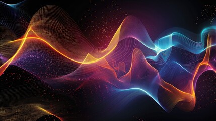Obraz premium Abstract waves of light graphics in vibrant colors, creating dynamic shapes on a dark backdrop