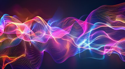 Obraz premium Abstract waves of light graphics in vibrant colors, creating dynamic shapes on a dark backdrop