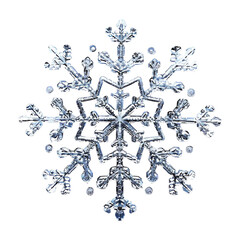 A detailed, intricate snowflake with a six-pointed star shape, perfect for winter and holiday themes.