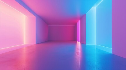 Abstract, spacious hall with light pink, purple and blue empty spaces - rendering in 3D.