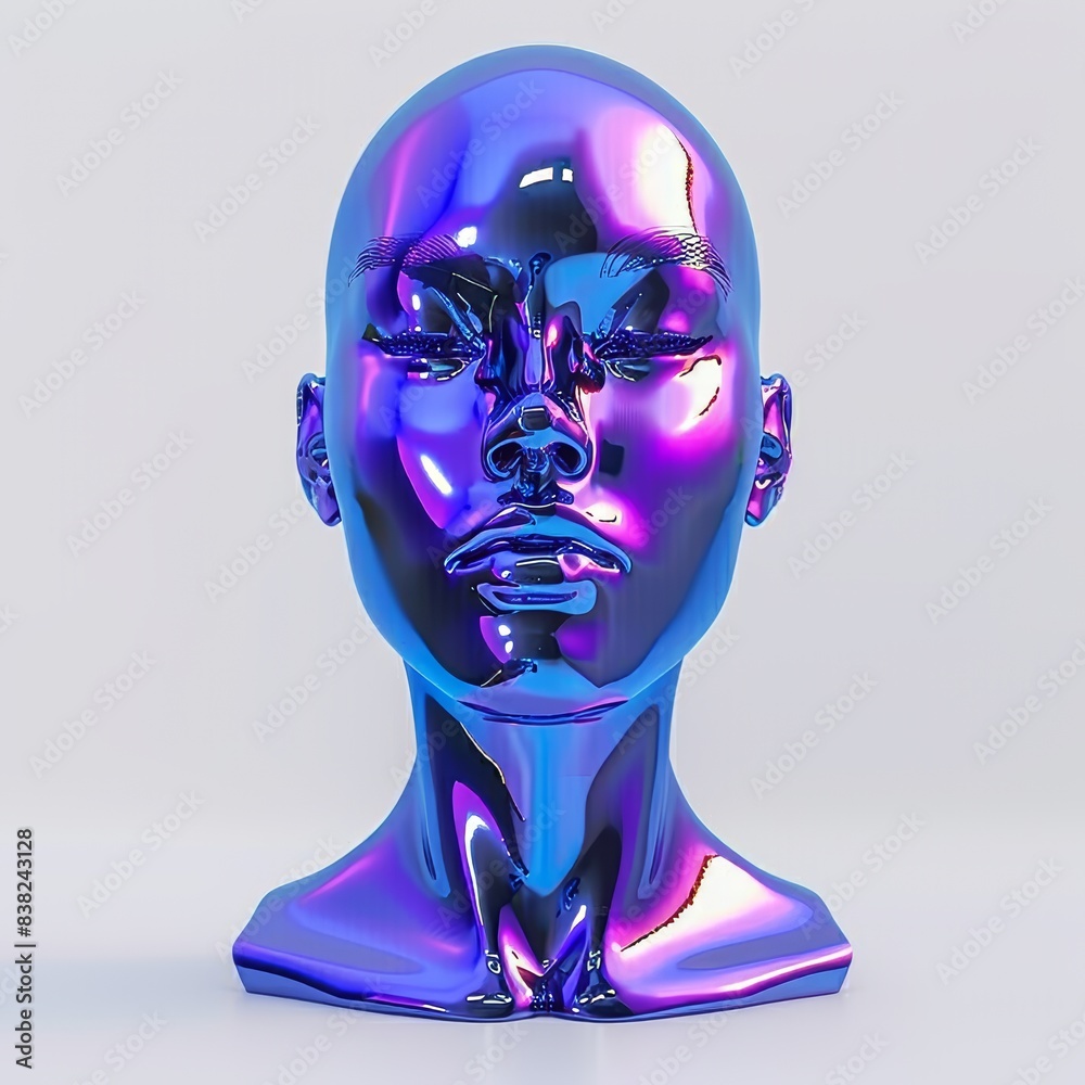 Fototapete 3d rendering illustration of a robot or artificial human made from iridescent plastic material surro