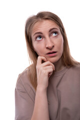 Fototapeta premium 40 year old blonde woman wearing a T-shirt against a studio background