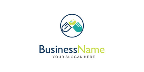 Capsule pharmacy Medical Logo design template with modern concept , Premium vector