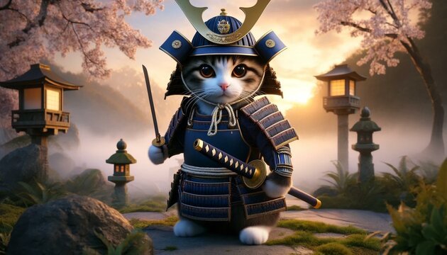 Samurai cat chibi neko characters 14 generative AI image