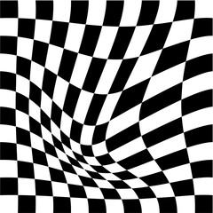 Wavy optical illusion checker pattern background, trippy checkerboard