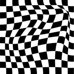 Obraz premium Wavy optical illusion checker pattern background, trippy checkerboard