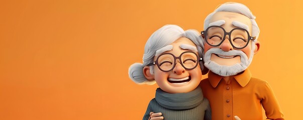 3D Illustration of Grandparent Couple Wishing a Happy Grandparents Day