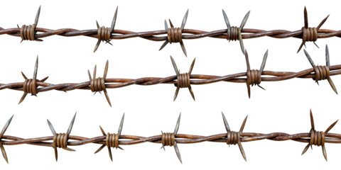 Set of barbed wires round highly detailed isolated on transparent background PNG file