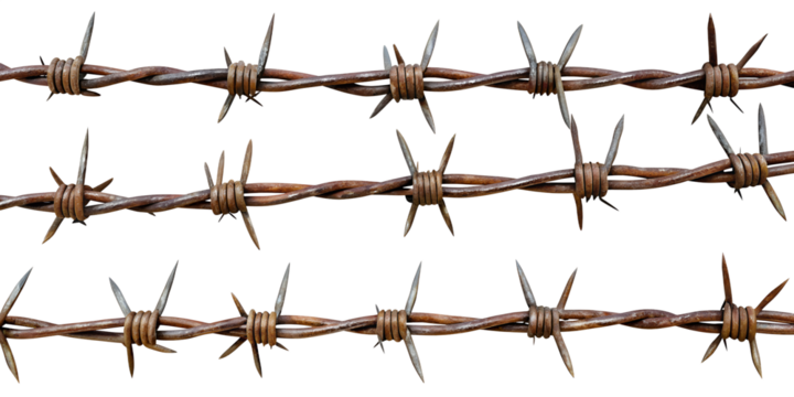 Set of barbed wires round highly detailed isolated on transparent background PNG file