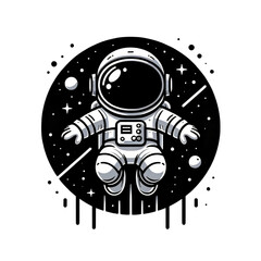 Obraz premium A cartoon-style illustration of an astronaut in a spacesuit floating in space on a transparent background