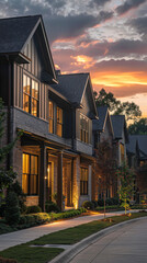 Fototapeta premium A row of houses with a street in the background