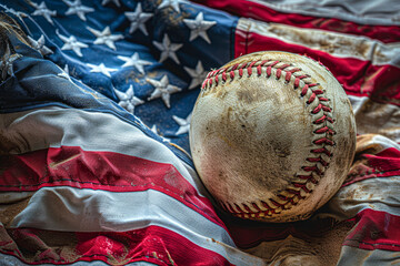 Patriotic Baseball Art Dramatic Lighting Shadows and Highlights on American Flag Perfect for Memorial Day Designs