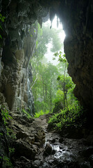 A cave with a small opening in it