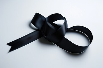 A close-up shot of a black ribbon lying on a white surface, ideal for uses such as representing mourning or memorializing