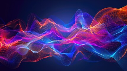 Obraz premium Dynamic graphic waves of light in bright colors, creating flowing patterns on a dark background
