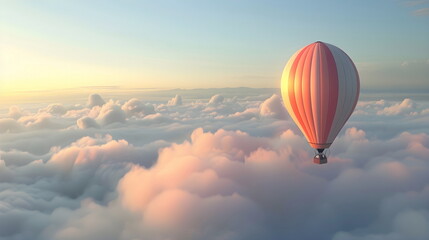 Hot Air Balloon Sunrise Cloudscape Serene Adventure Tranquil Sky Flight Dawn Peaceful