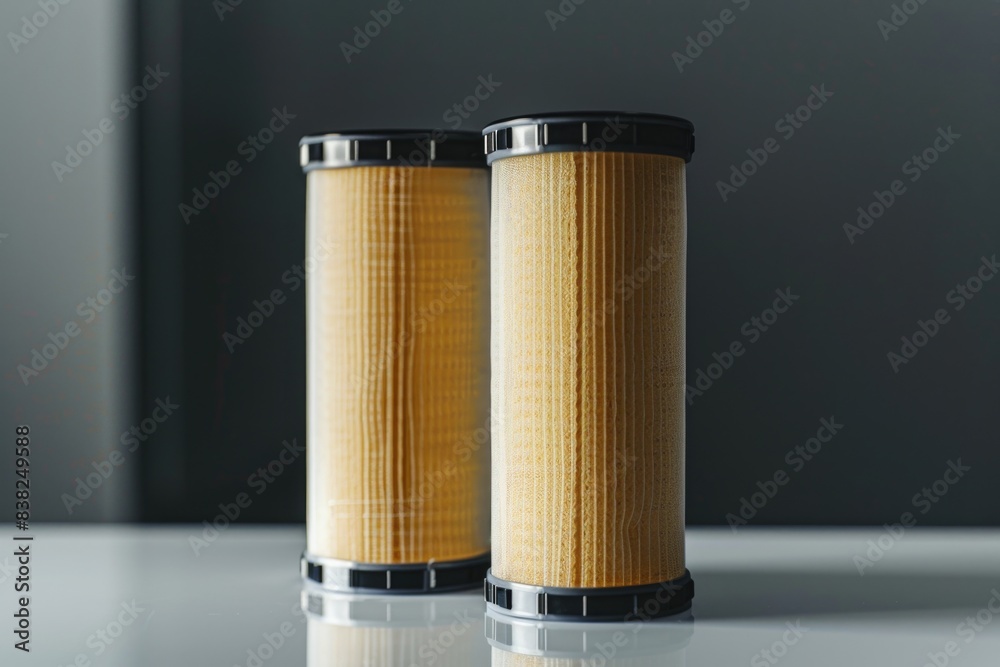 Poster a pair of air conditioning or heating filters sitting on a flat surface, possibly in an office or ho
