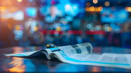 Open Newspaper Reading Cafe Table Bokeh Lights Evening Leisure