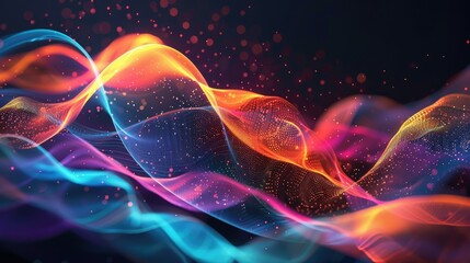 Fototapeta premium Elegant graphic waves of light in bright colors, flowing and forming intricate patterns on a dark backdrop