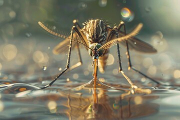 Fototapeta premium A close-up shot of a mosquito hovering above the water's surface