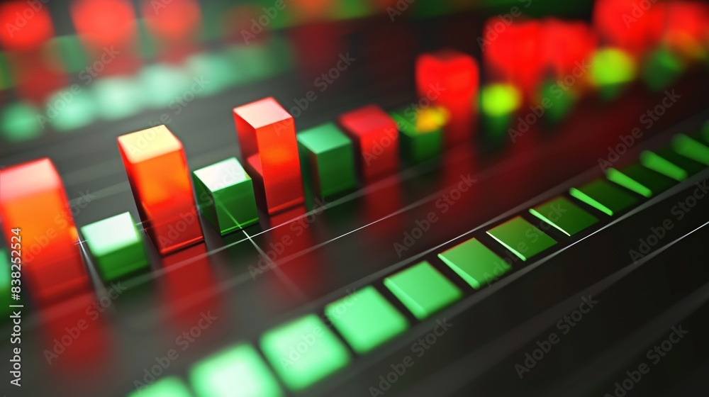 Wall mural A 3D illustration of a bar graph with green and red bars, representing gains and losses in the stock market