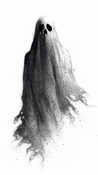 A black and white illustration of a ghost