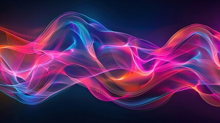 Naklejka premium Mesmerizing graphic waves of light, creating dynamic patterns on a dark backdrop, vibrant colors