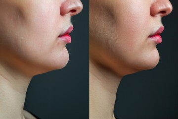 Obraz premium Before and after images of a woman's neck showing the results of cosmetic surgery
