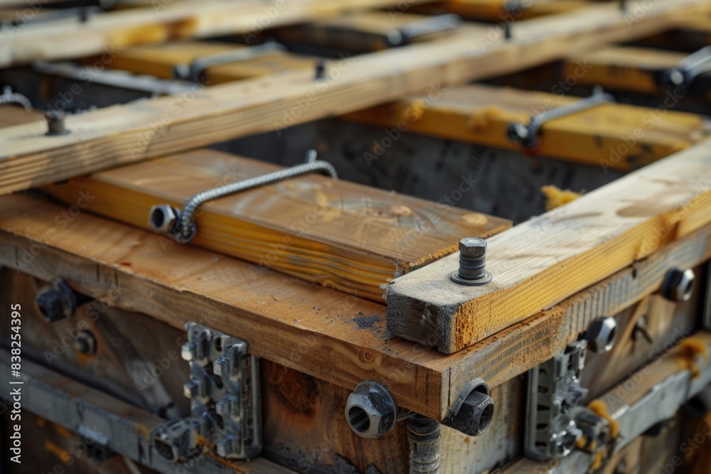 Poster close up of a wooden structure with screws