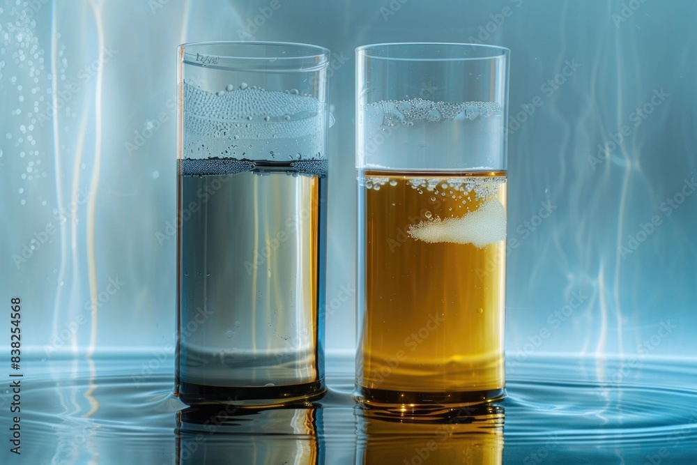 Aufkleber a pair of glasses resting on a table surface, possibly empty or containing drinks
